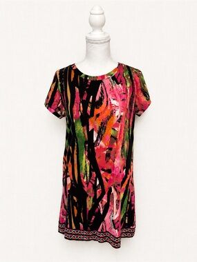 Calvin Klein Black Multicolor Abstract Short-Sleeve Tunic